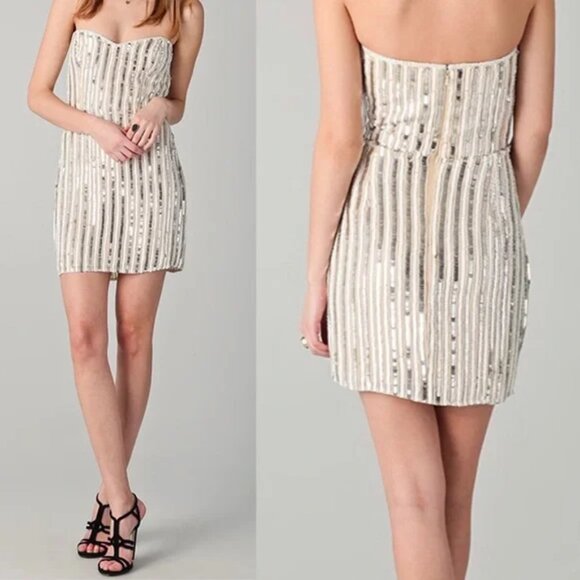 PARKER Sequin Pinstripe Strapless Party Dress, Size XS - Picture 1 of 7